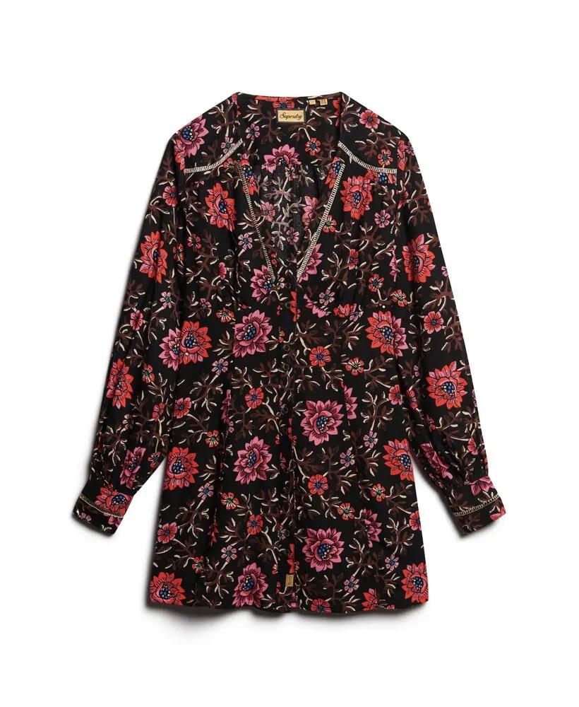 superdry Bedrukt V‑Hals Mini Tea Jurk Mori Floral Brown 7/7