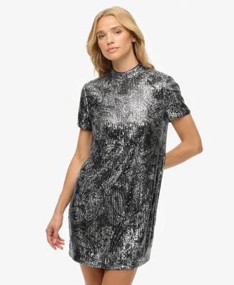 Superdry pailletten t-shirt minijurk met paisley-print