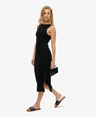 Superdry jersey twist back midi-jurk zwart – slim fit – black