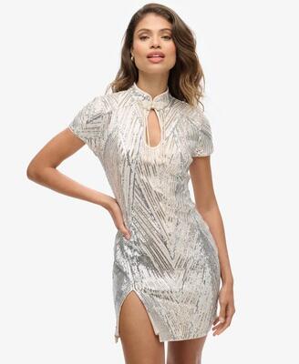 Superdry mandarin pailletten mini-jurk zilver