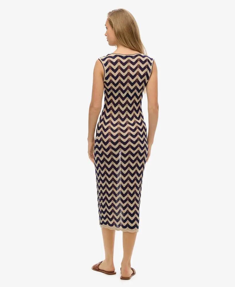 superdry Abito midi in maglia Zig Zag Navy Gold Zigzag 3/4