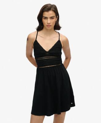 Superdry jersey kanten mini jurk – zwart