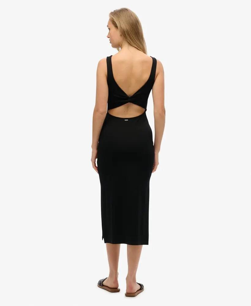 superdry Vestido midi Jersey Twist Back preto – corte slim 4/4