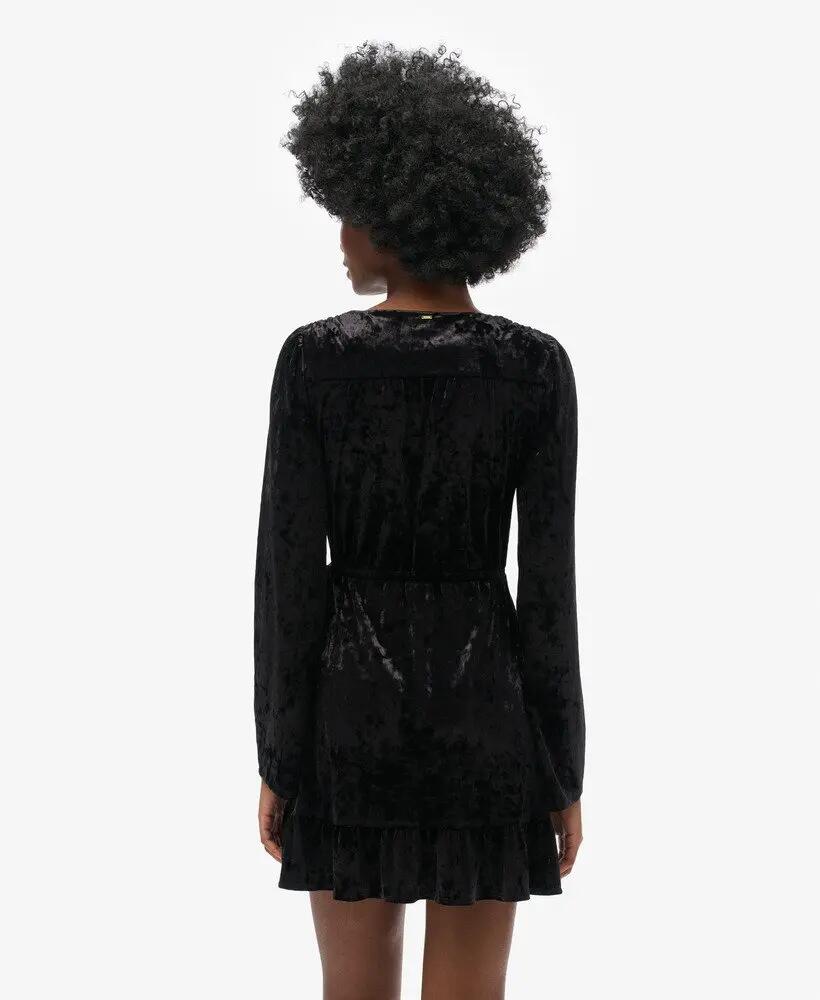 superdry Vestido mini transpassado de veludo preto 4/6