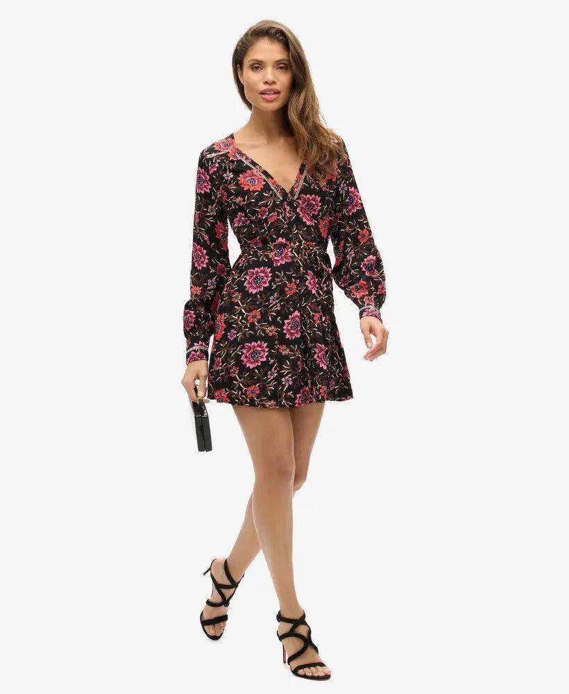 superdry Bedrukt V‑Hals Mini Tea Jurk Mori Floral Brown 5/7