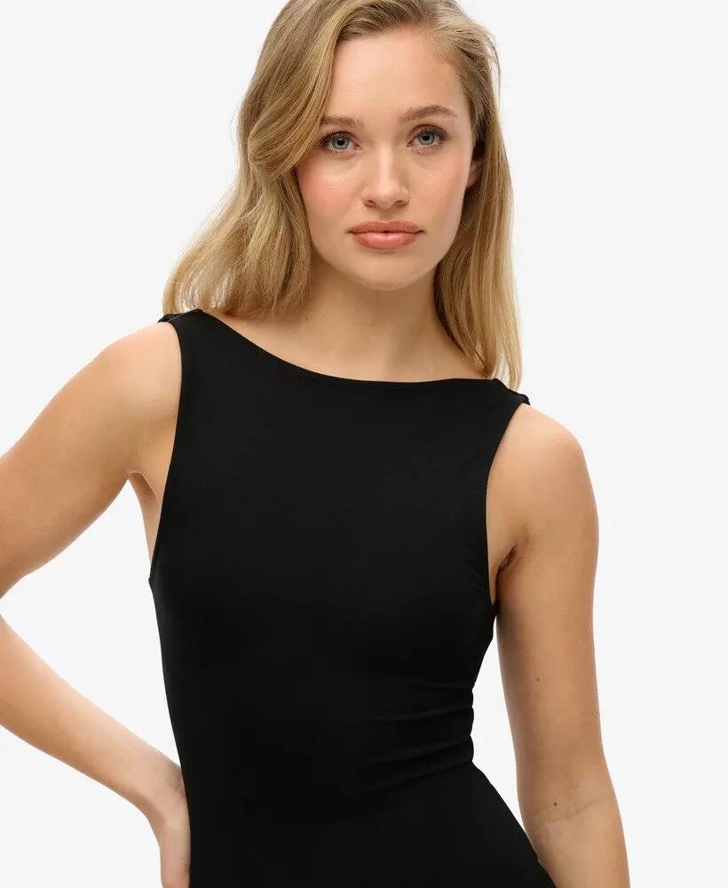 superdry Vestido midi Jersey Twist Back preto – corte slim 3/4