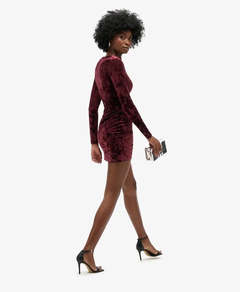 superdry Vestito corto maniche lunghe in velluto - Maroon Crush 5/7