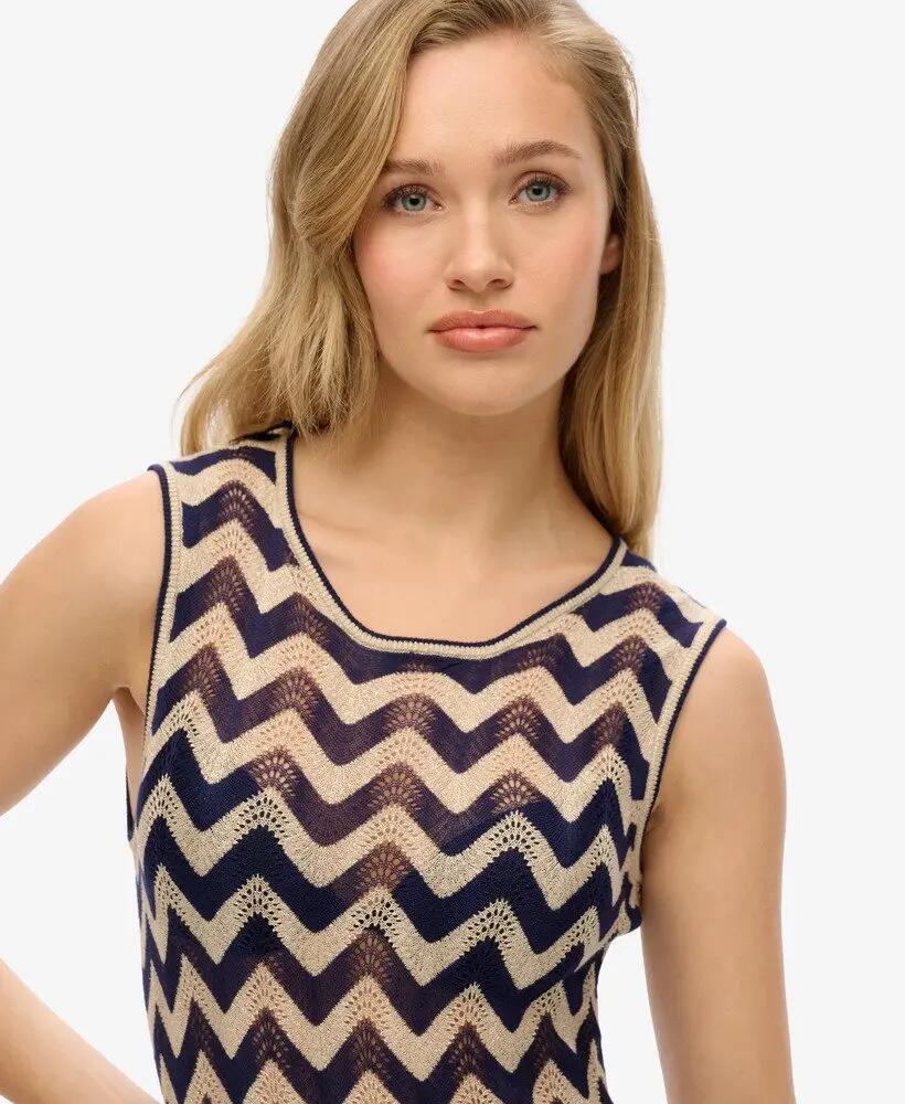 superdry Abito midi in maglia Zig Zag Navy Gold Zigzag 2/4