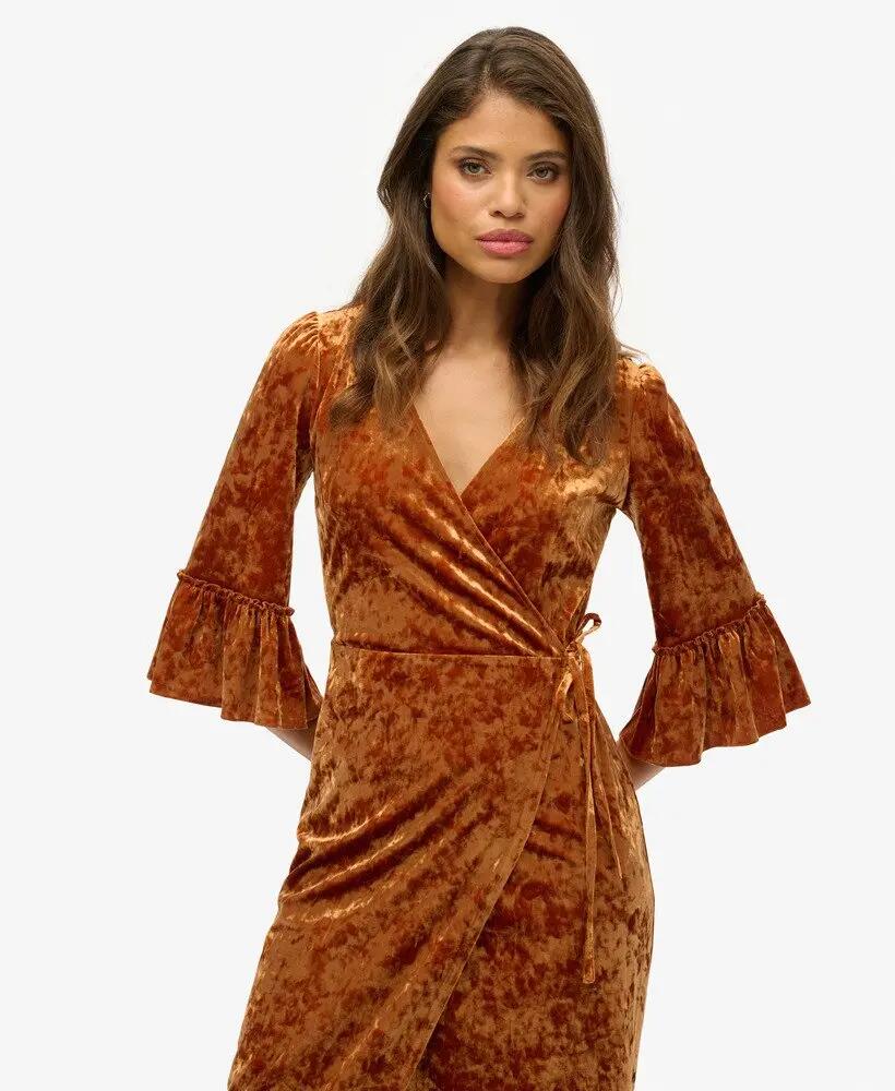 superdry Vestido midi cruzado em veludo 3/6