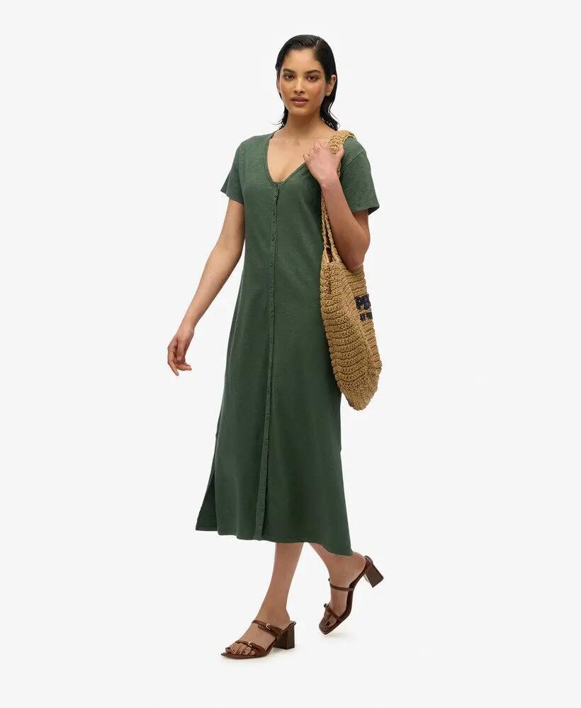 superdry Ss Button Thru Jersey vestido midi em algodão biológico 4/7