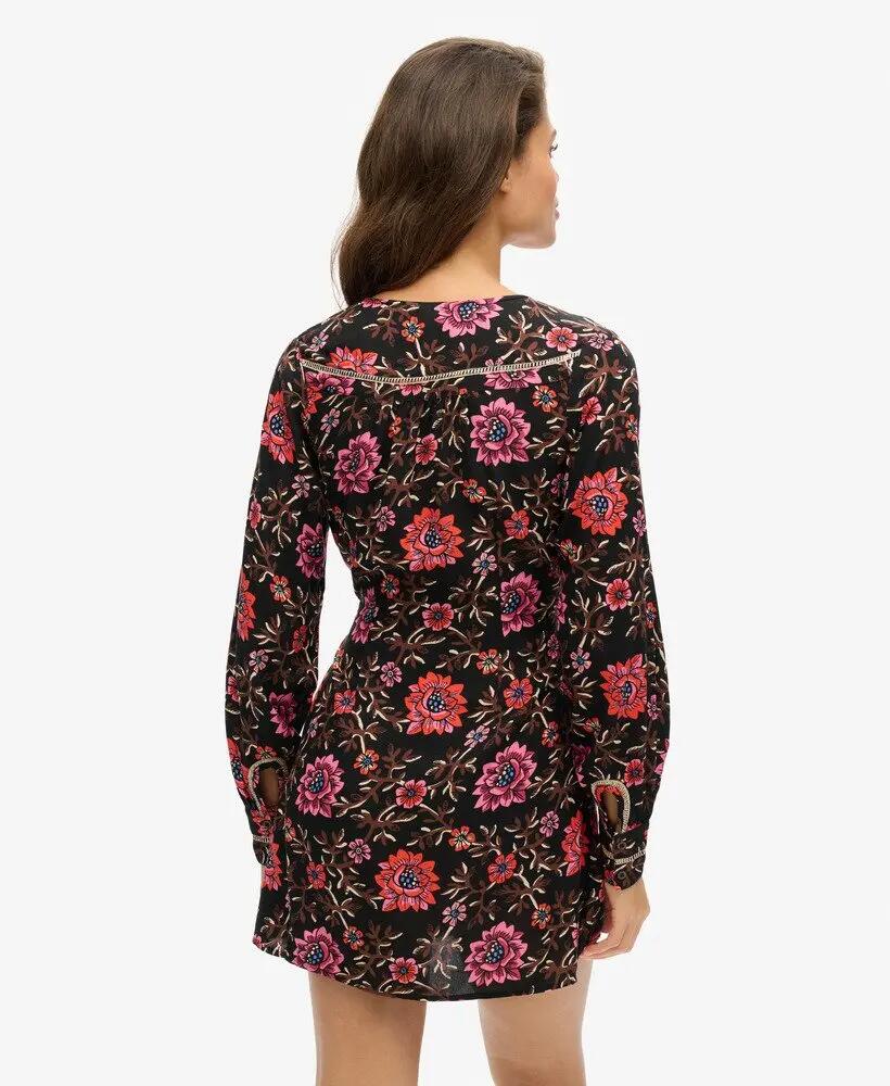 superdry Bedrukt V‑Hals Mini Tea Jurk Mori Floral Brown 4/7