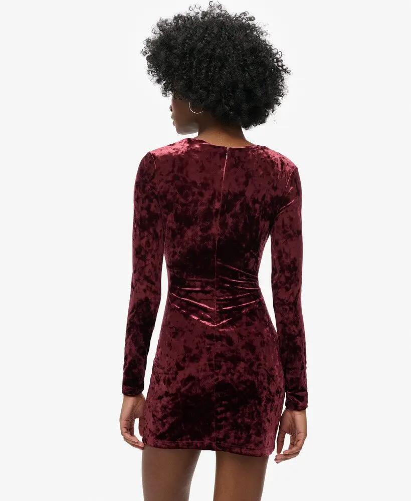 superdry Vestito corto maniche lunghe in velluto - Maroon Crush 4/7