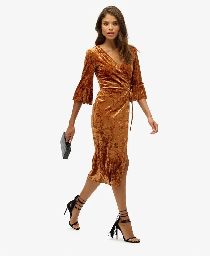 superdry Vestido midi cruzado em veludo 2/6