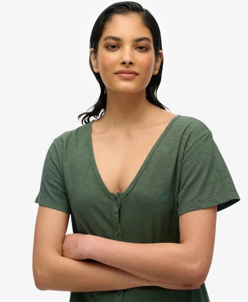 superdry Ss Button Thru Jersey vestido midi em algodão biológico 3/7