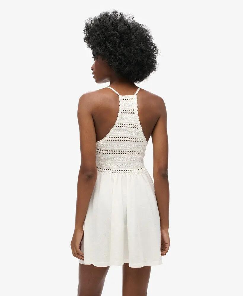 superdry Vestido curto em jersey e renda - Off White 5/7