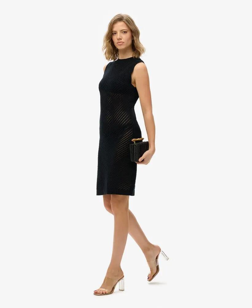 superdry Chevron Häkel-Mini-Kleid aus Bio-Baumwolle - Schwarz 2/6