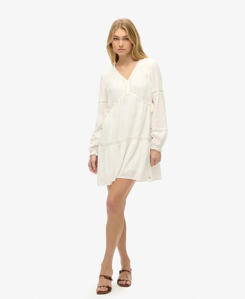 superdry Ibiza Lange mouw mini-jurk met laagjes en kant 3/7