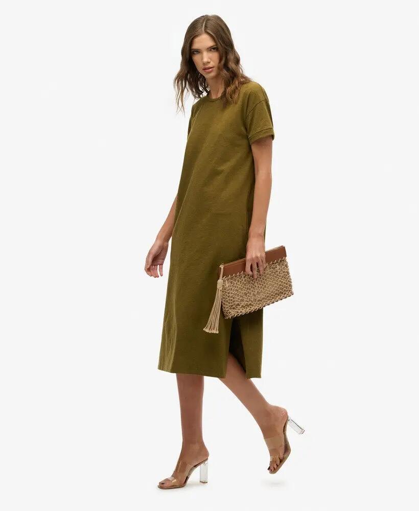 superdry Midi T-shirt Dress em algodão – KHAKI 2/7