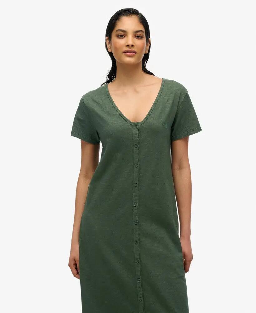 superdry Ss Button Thru Jersey vestido midi em algodão biológico 2/7