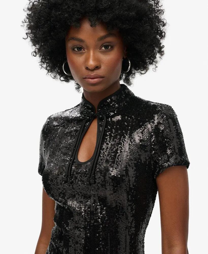 superdry Abito corto Mandarin Sequin nero 3/7
