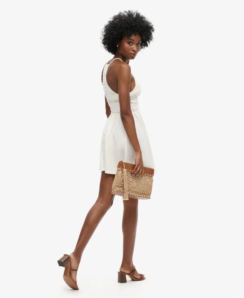 superdry Vestido curto em jersey e renda - Off White 4/7