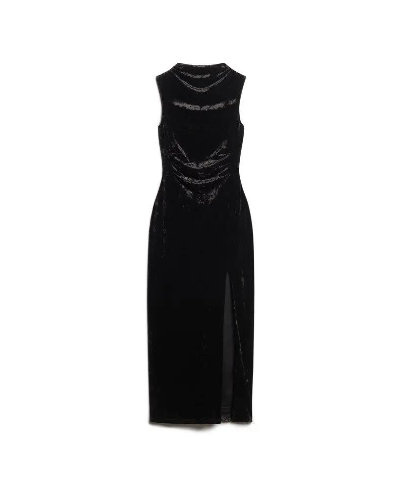 superdry Velvet Maxi Dress vestido maxi de veludo gola alta sem mangas 6/6