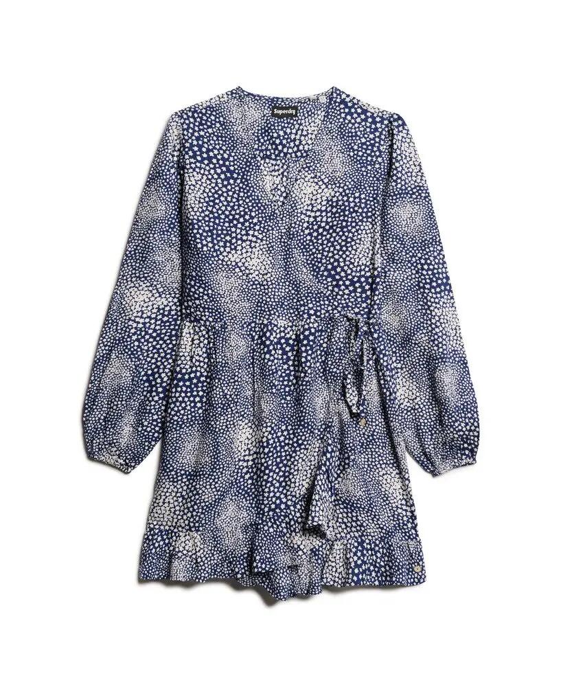 superdry Vestido curto transpassado estampado em viscose - Scattered Ditsy Navy 7/7