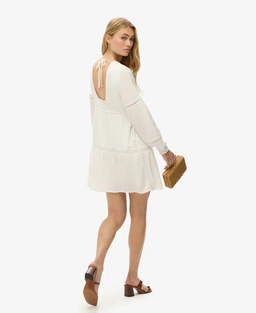 superdry Ibiza Lange mouw mini-jurk met laagjes en kant 2/7