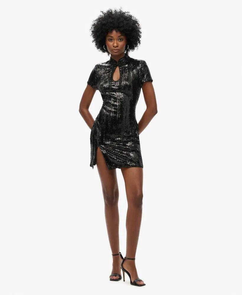 superdry Abito corto Mandarin Sequin nero 2/7