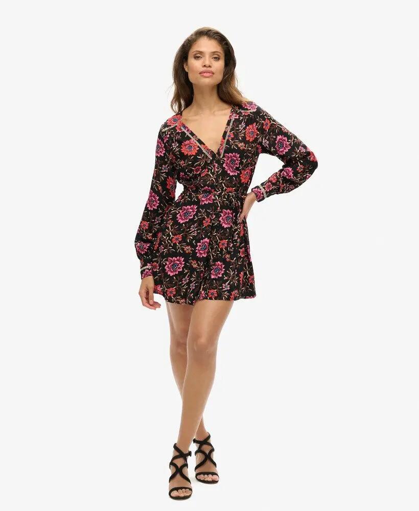 superdry Bedrukt V‑Hals Mini Tea Jurk Mori Floral Brown 2/7