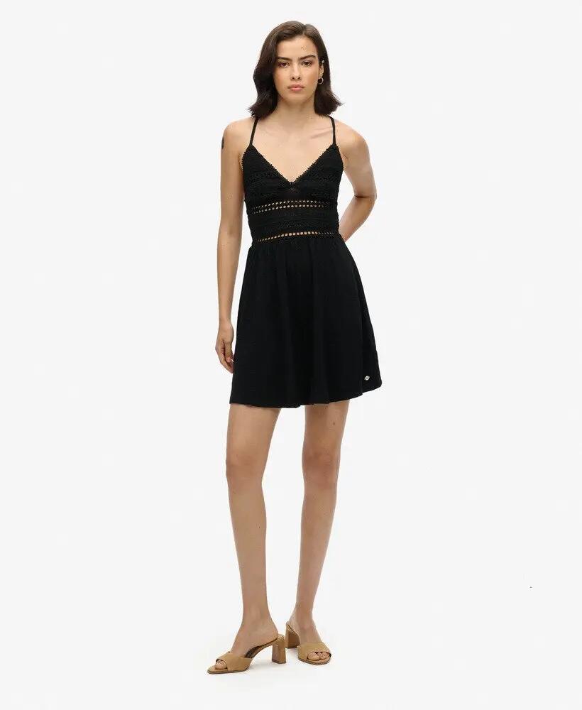superdry Mini sukienka z dzianiny i koronki czarna 4/7
