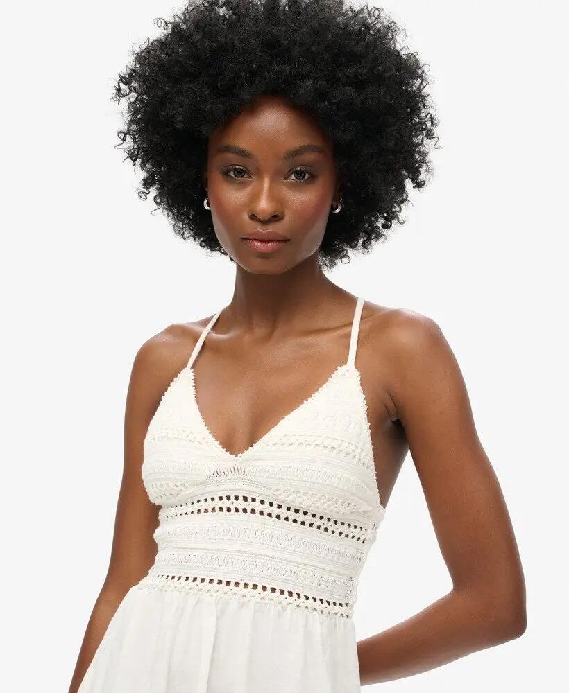 superdry Vestido curto em jersey e renda - Off White 3/7