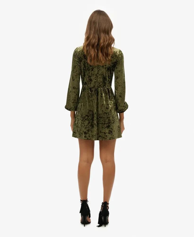 superdry Diamante Velvet Mini Dress - Soft Khaki 4/7