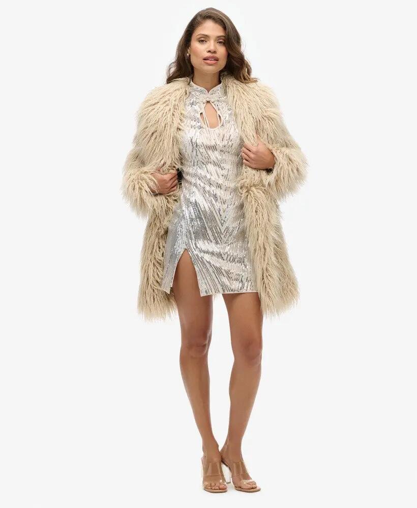 superdry Mandarin Mini-jurk met zilveren pailletten 2/7