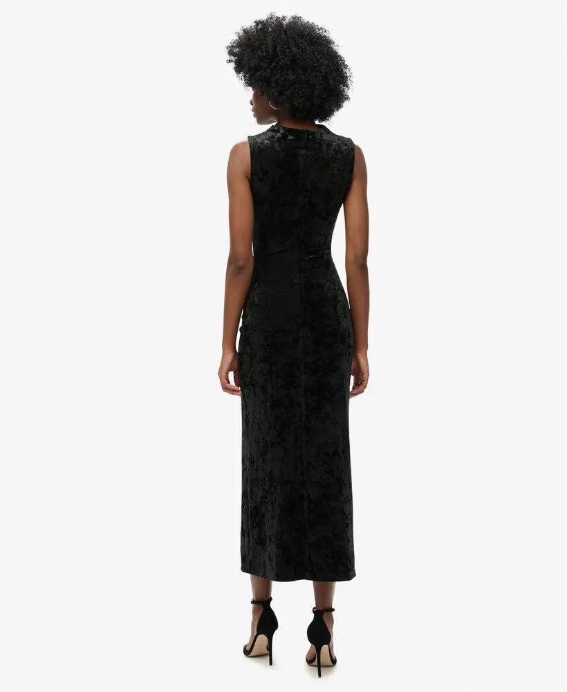 superdry Velvet Maxi Dress vestido maxi de veludo gola alta sem mangas 4/6