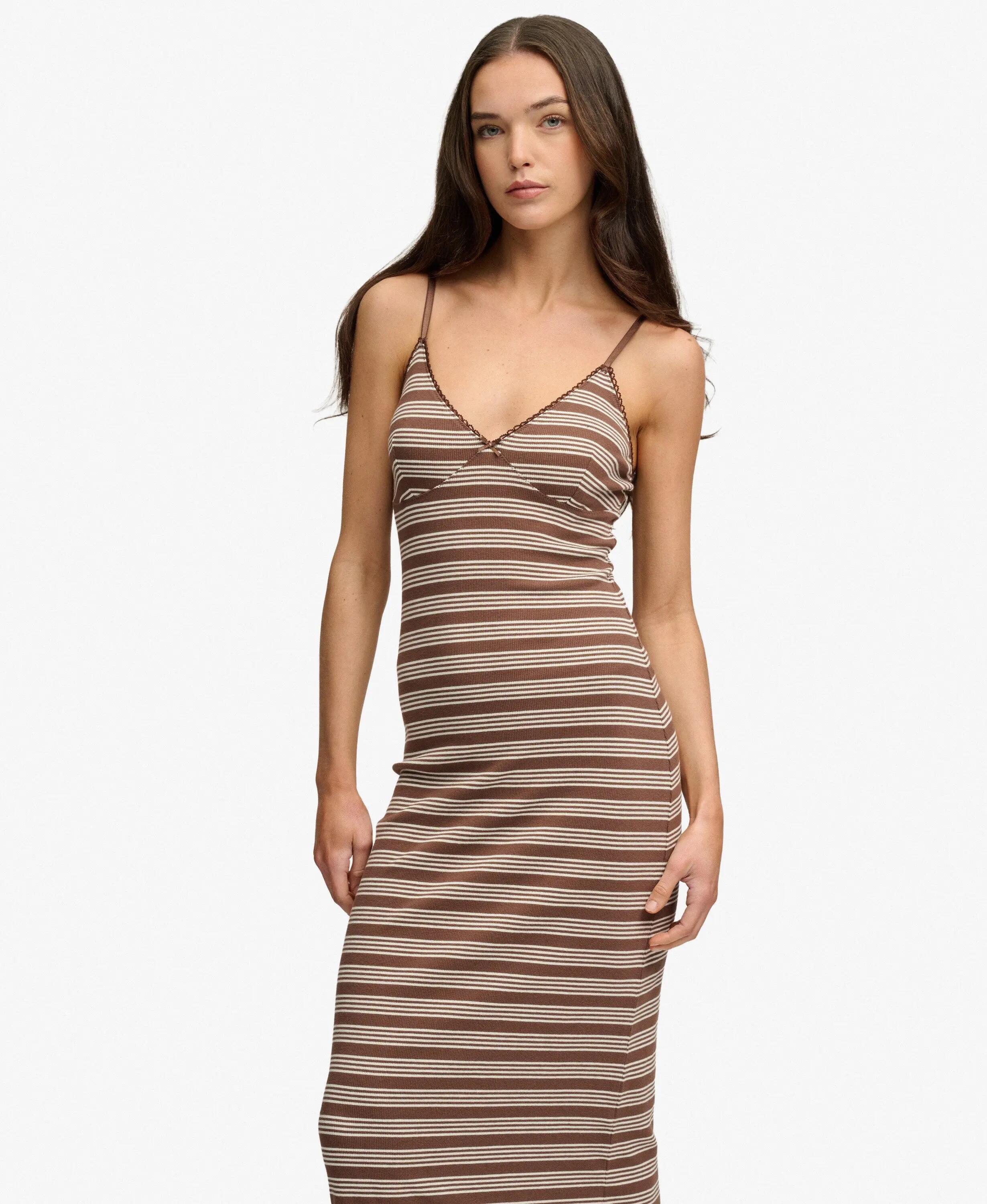 superdry Vestido maxi em jersey canalado às riscas 5/7