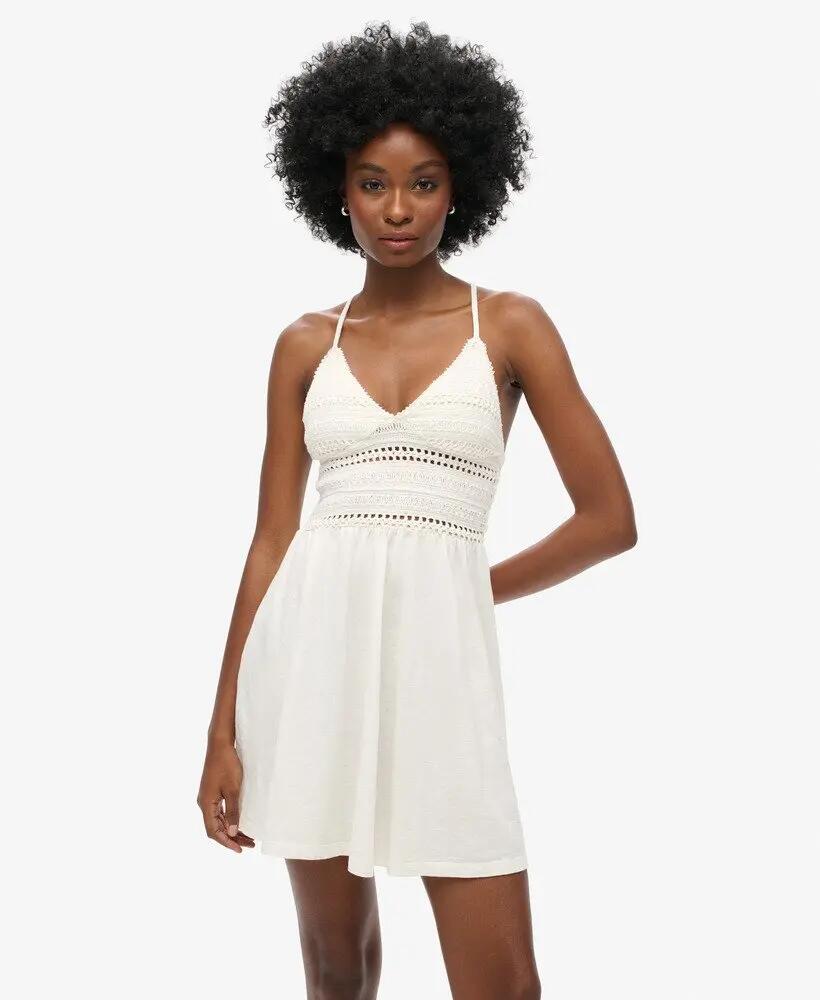 superdry Vestido curto em jersey e renda - Off White 2/7