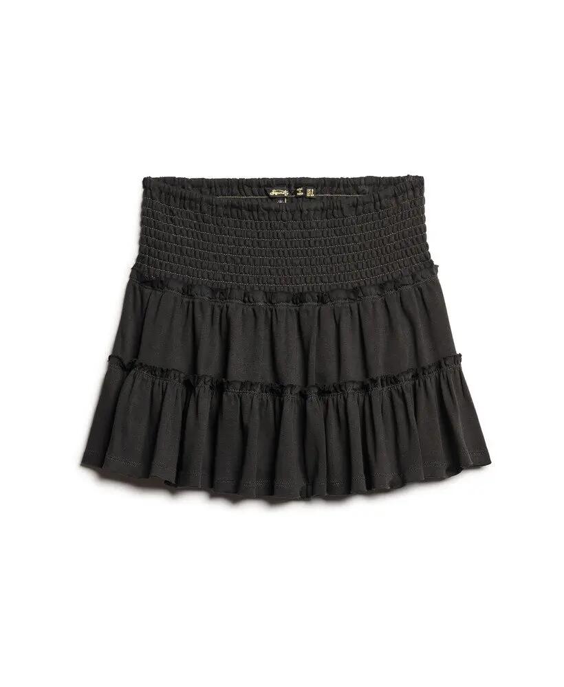 superdry Gonna Mini in Jersey a Balze – Vita Arricciata, 100% Cotone – Black 6/6