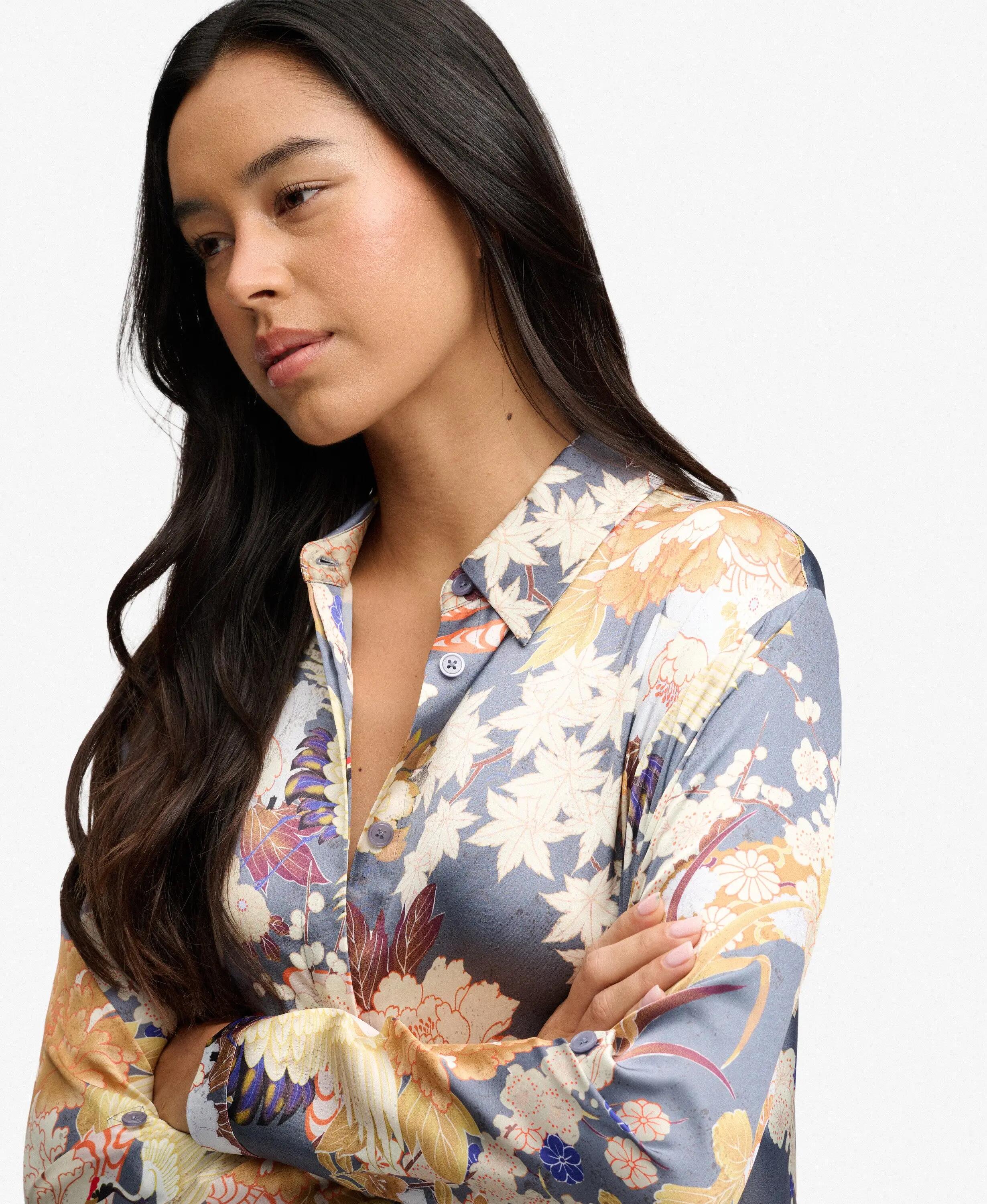 superdry Vestido-chemisa maxi em cetim com estampado floral 5/7
