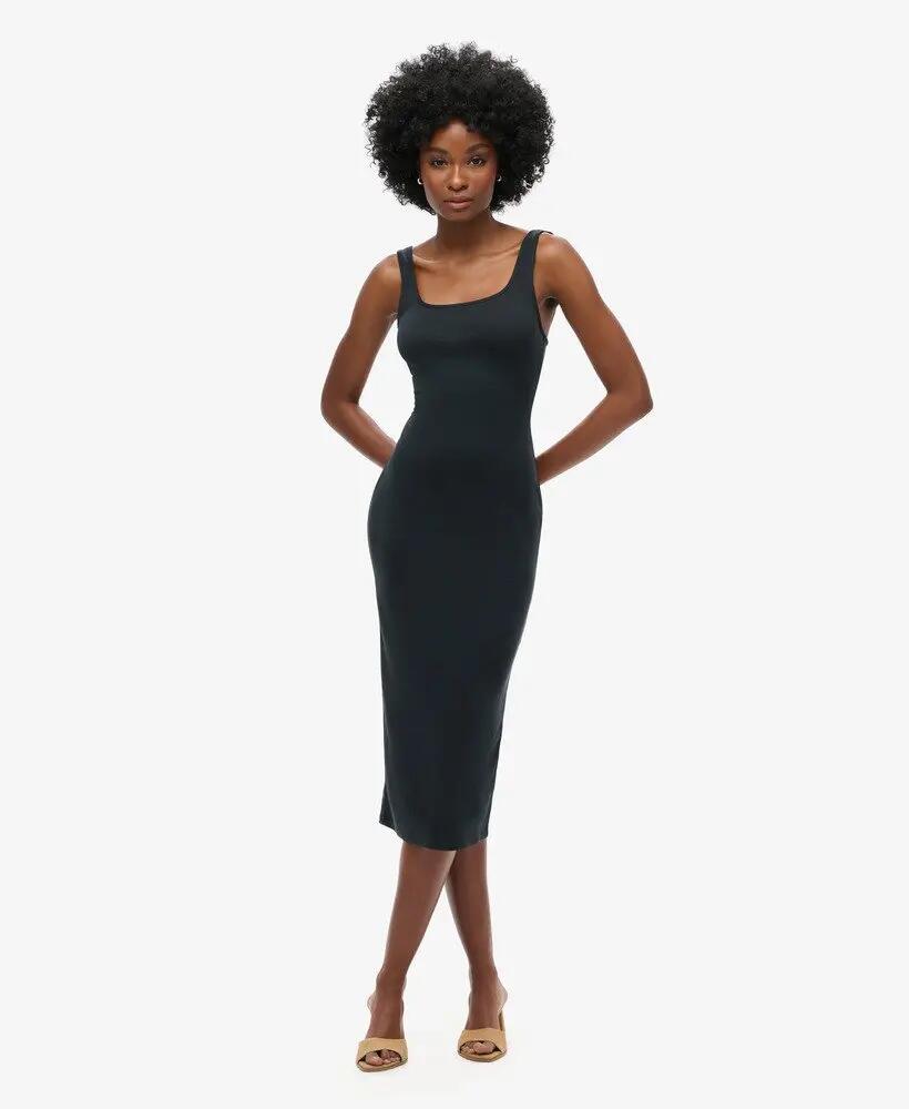 superdry Vestido Midi Jersey com Decote Quadrado – Preto 3/6