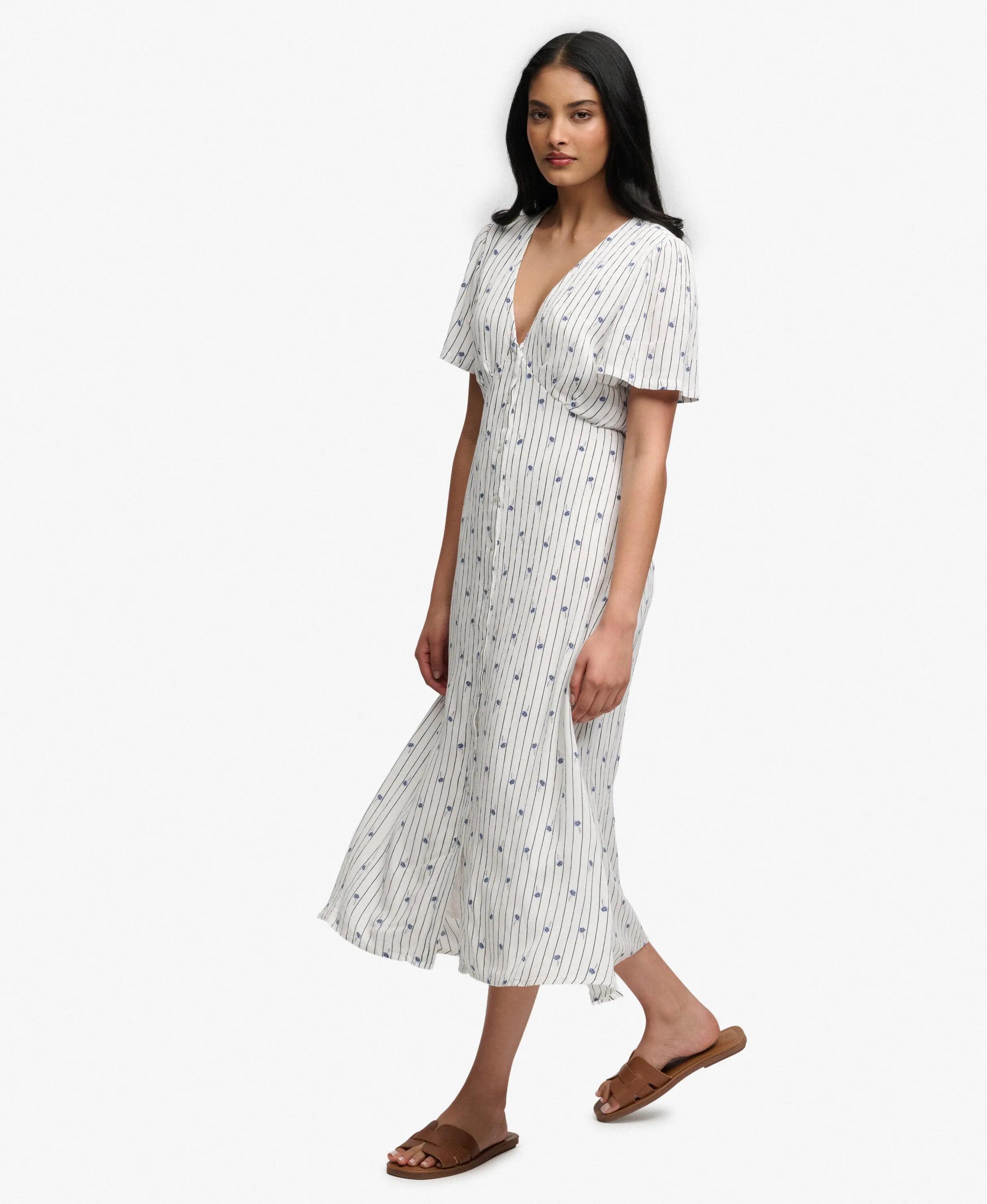 superdry Vestido midi tea estampado com botões em viscose 4/7
