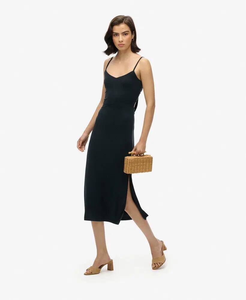 superdry Vestido Jersey Open Back preto com costas abertas 2/7