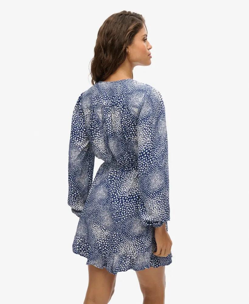 superdry Vestido curto transpassado estampado em viscose - Scattered Ditsy Navy 4/7