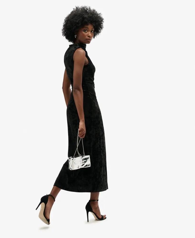 superdry Velvet Maxi Dress vestido maxi de veludo gola alta sem mangas 2/6