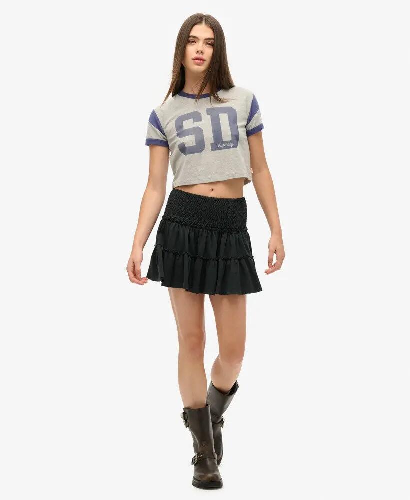 superdry Gonna Mini in Jersey a Balze – Vita Arricciata, 100% Cotone – Black 4/6
