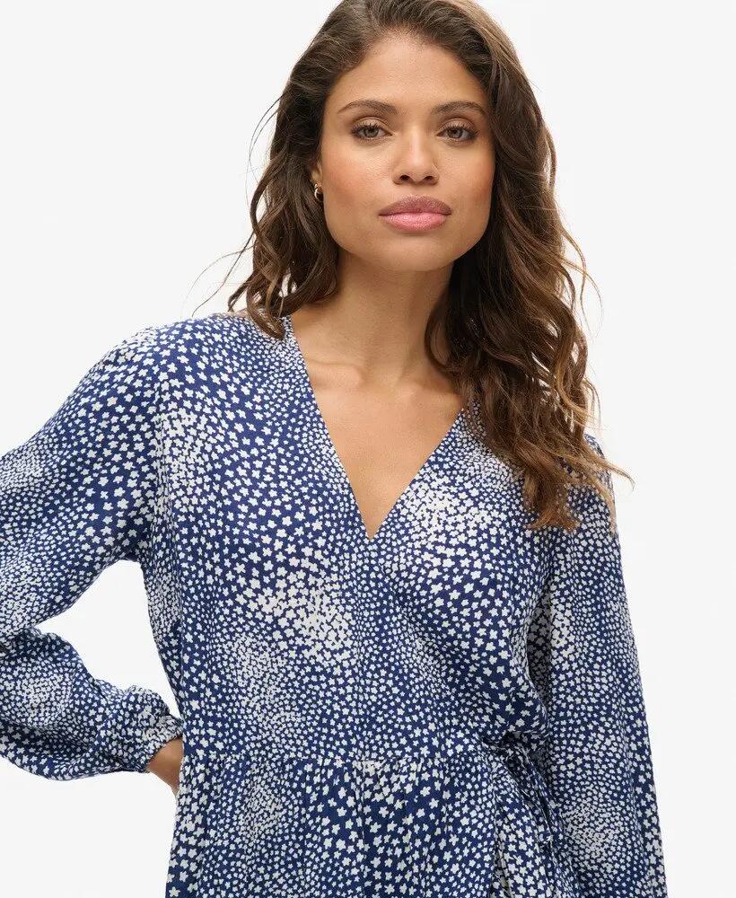 superdry Vestido curto transpassado estampado em viscose - Scattered Ditsy Navy 3/7