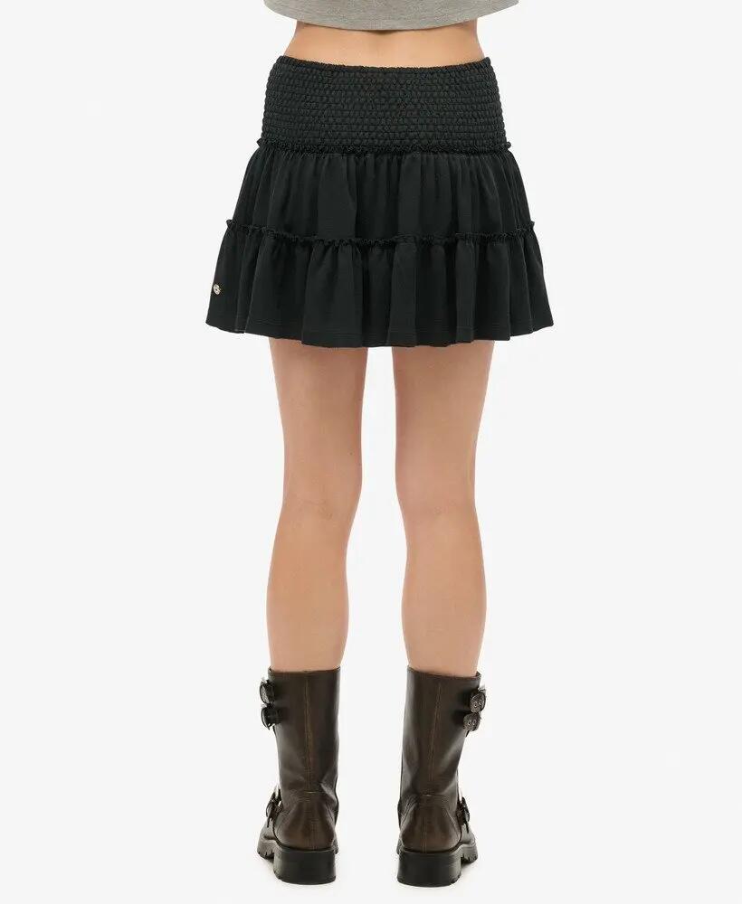 superdry Gonna Mini in Jersey a Balze – Vita Arricciata, 100% Cotone – Black 3/6
