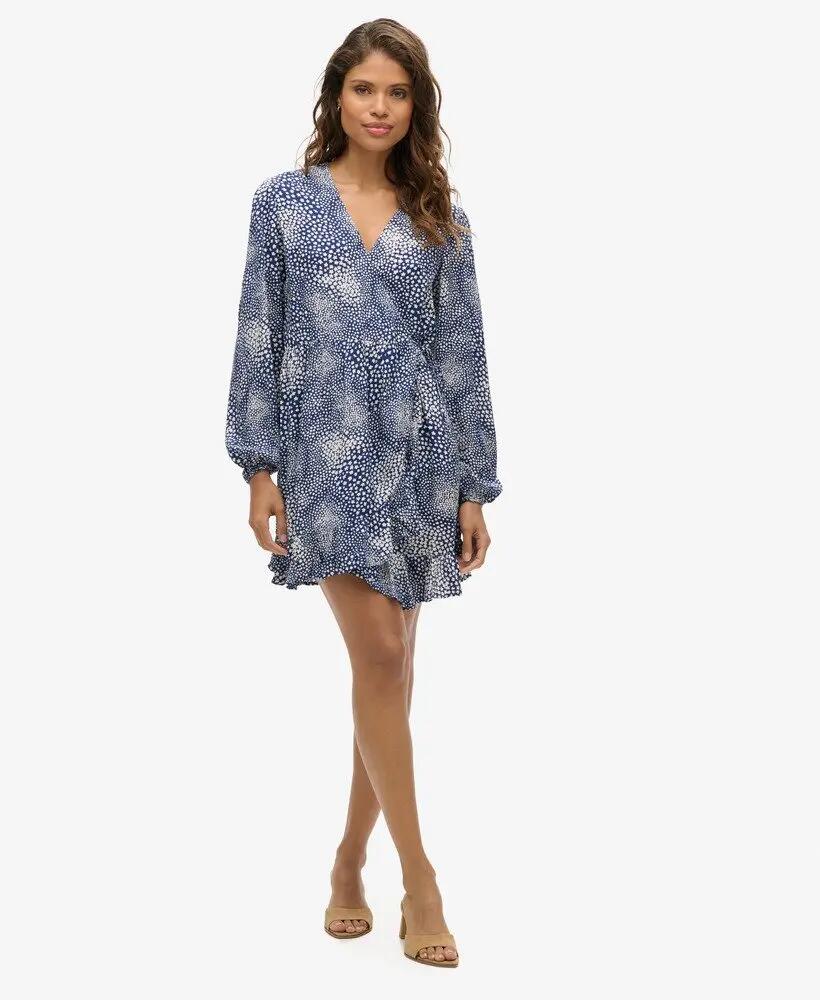 superdry Vestido curto transpassado estampado em viscose - Scattered Ditsy Navy 2/7