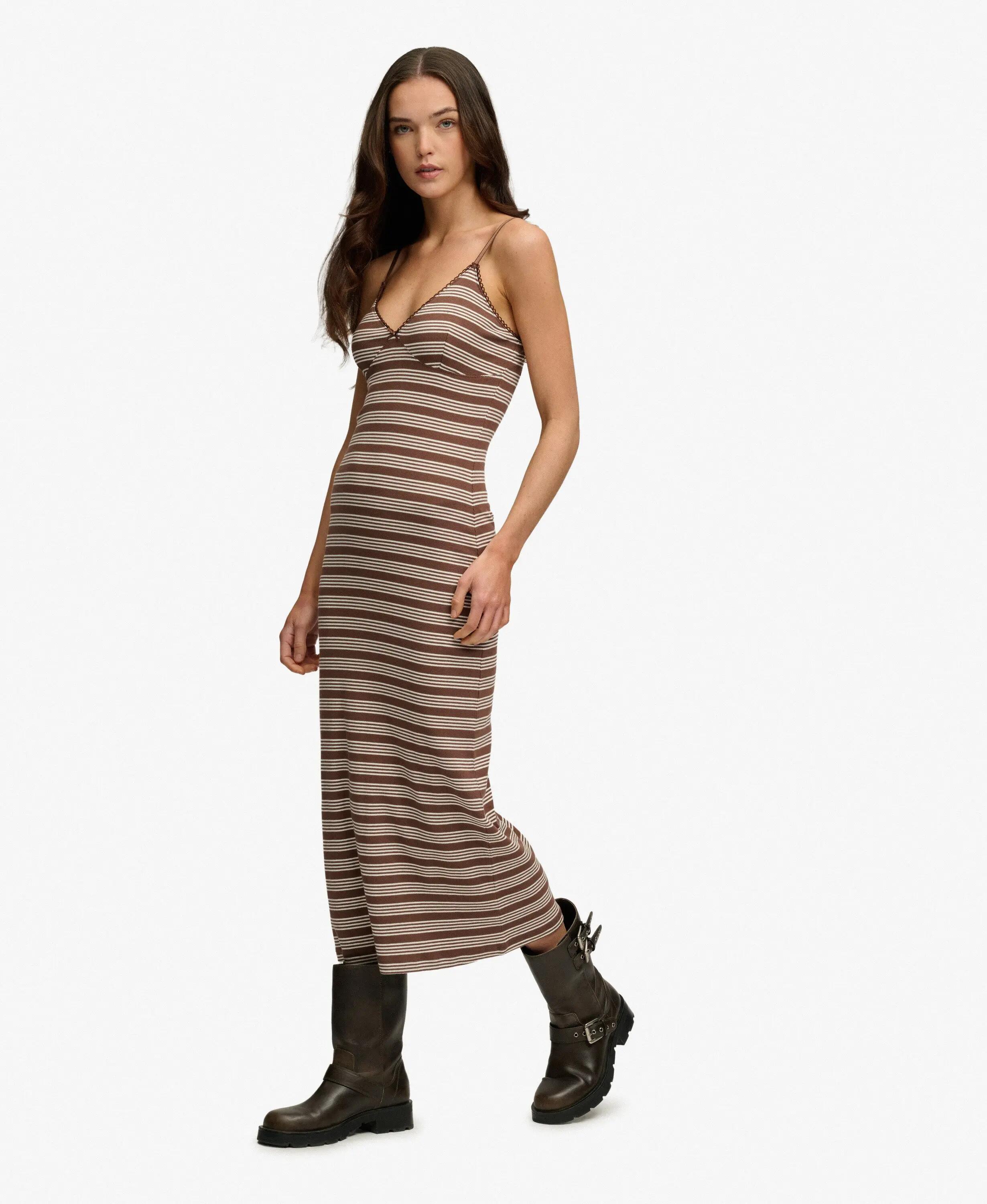 superdry Vestido maxi em jersey canalado às riscas 3/7