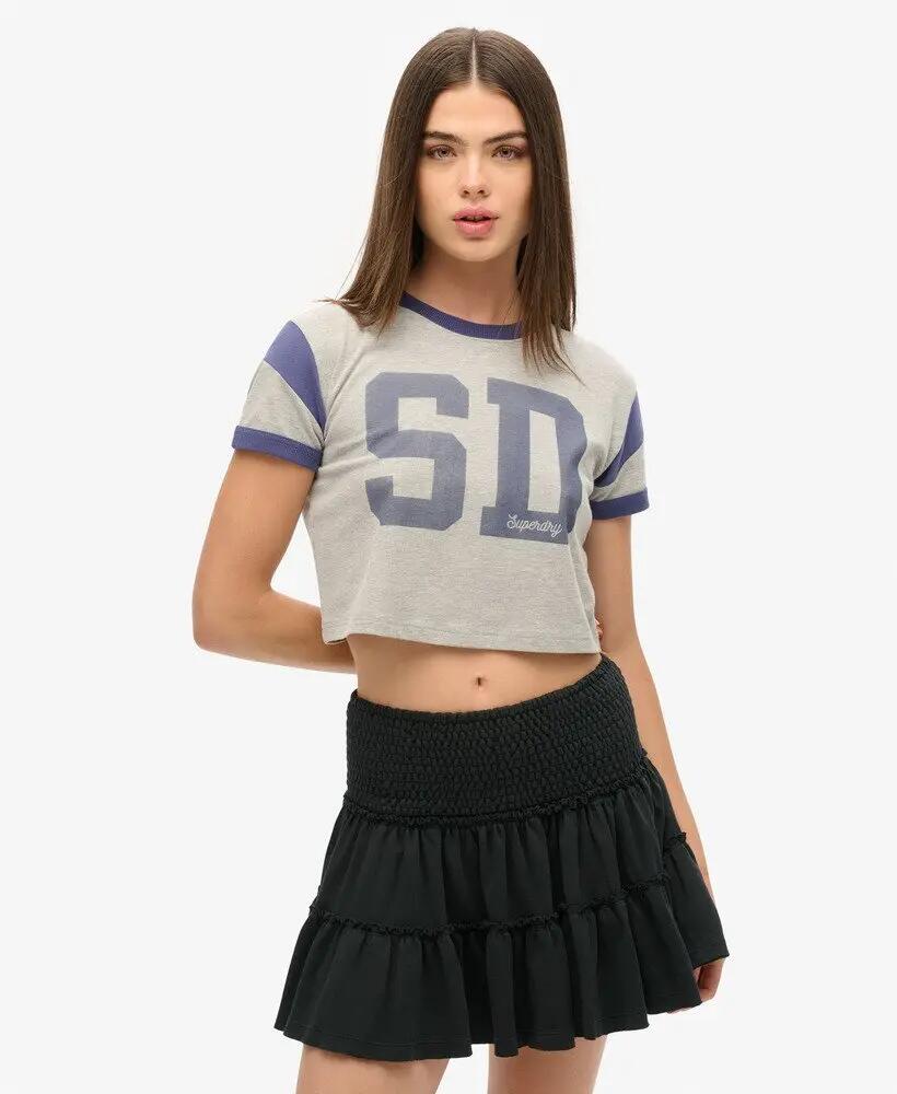 superdry Gonna Mini in Jersey a Balze – Vita Arricciata, 100% Cotone – Black 2/6